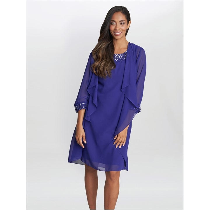Gina Bacconi Joseline Short Chiffon Jacket Dress - Blue