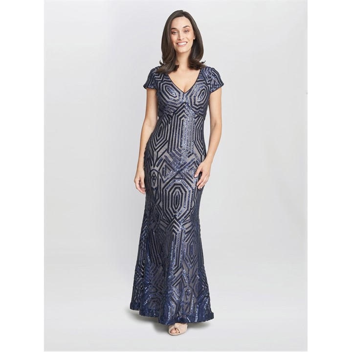 Gina Bacconi Marcia Sequin Contrast Gown - Blue