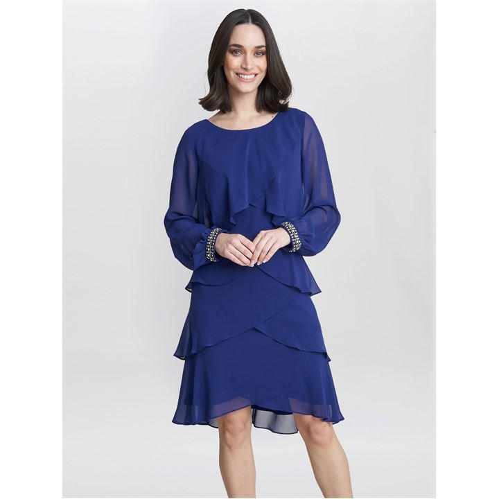 GINA BACCONI SAKURA LONG SLEEVED TIERED DRESS