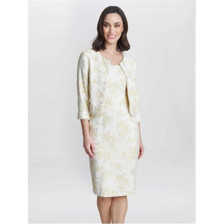 Gina Bacconi Lindsay Dress And Jacket With Pearl Trim - Yellow