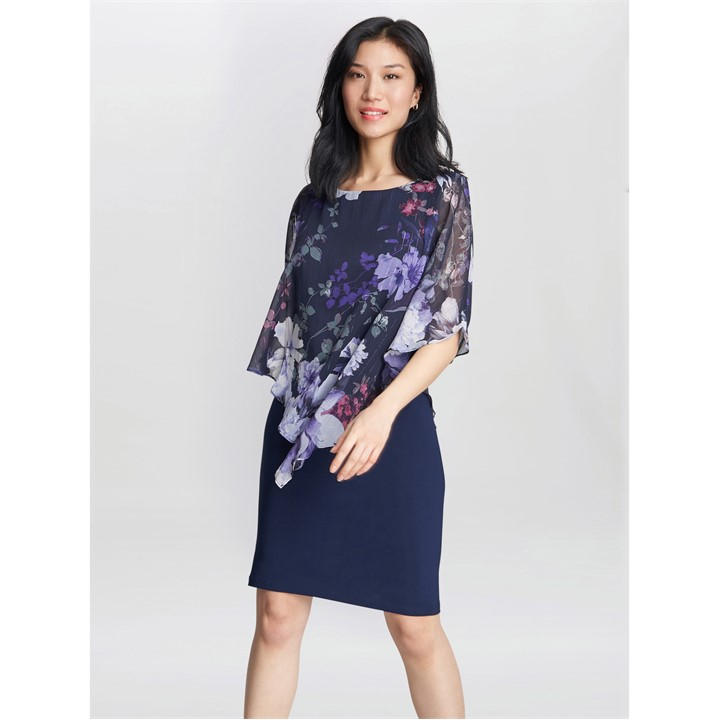 Gina Bacconi Women's Blue Estelle Printed Embellished Dress