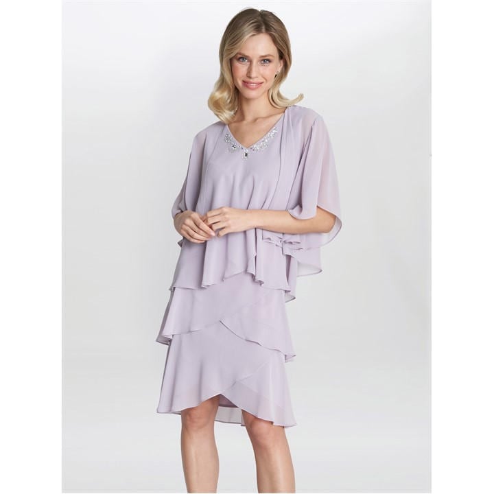 Gina Bacconi Dawn Tiered Dress And Jacket - Purple