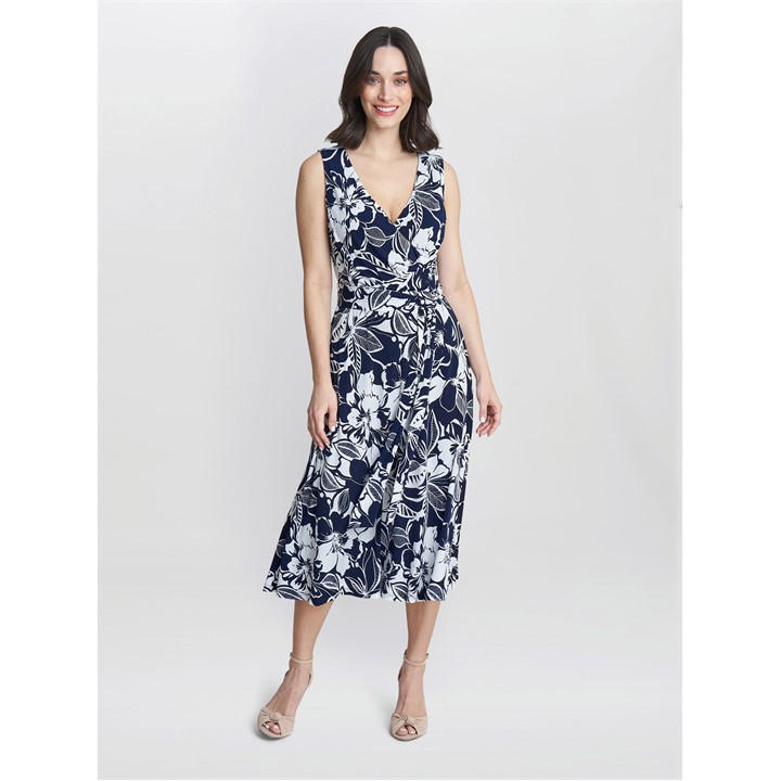 GINA BACCONI DENISE FIT AND FLARE JERSEY DRESS