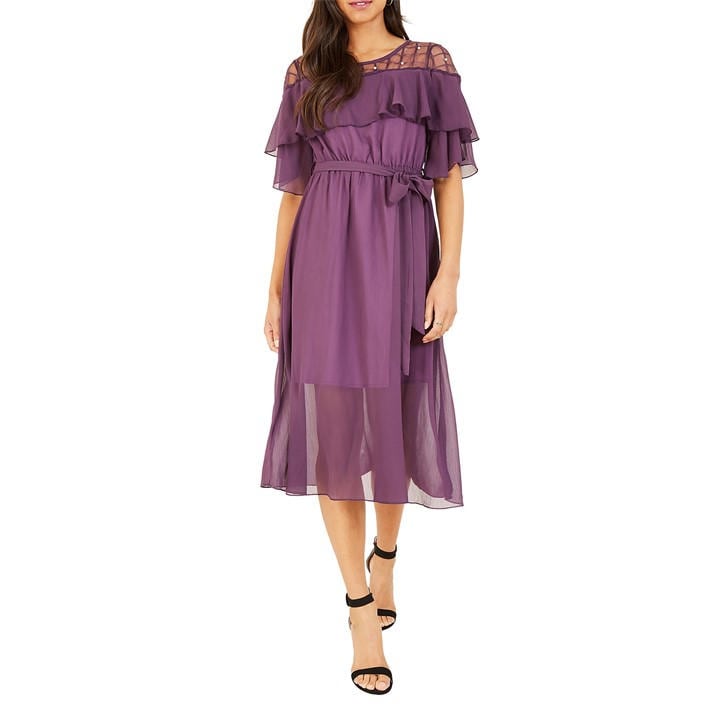 Yumi Lace Frill Midi Dress In Purple