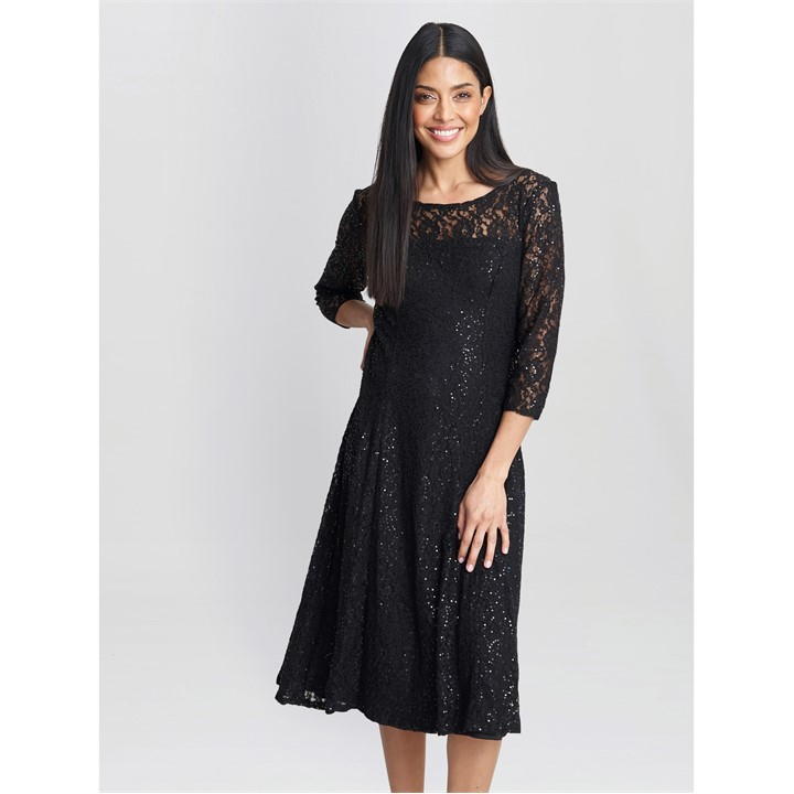 Gina Bacconi Elianna Midi Sequin Lace Cocktail Dress - Black