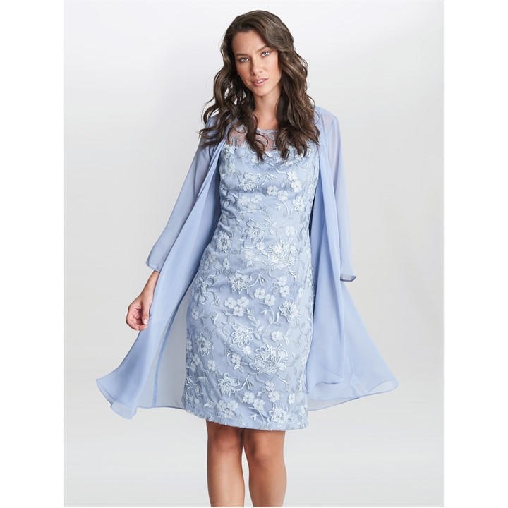 Gina Bacconi Hayley Embroidered Dress With Jacket - Blue