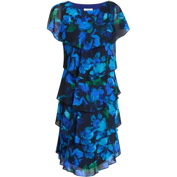 Gina Bacconi Women's Multi Matilda Floral Tier Dress Size 22