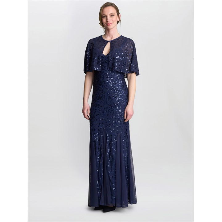 Gina Bacconi JORDAN SEQUIN BEADED MAXI DRESS & JACKET - Blue