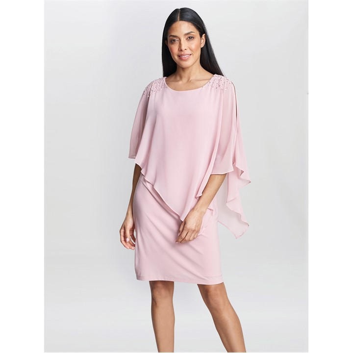 Gina Bacconi Women's Zenna Beaded Shoulder Chiffon Shift Dress - Pink