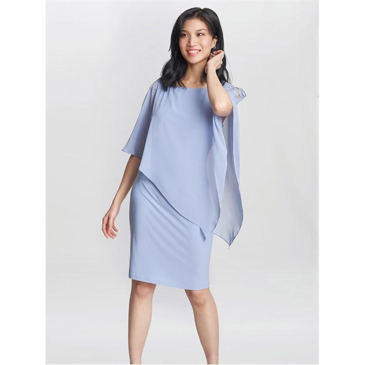 Gina Bacconi Women's Zenna Beaded Shoulder Chiffon Shift Dress - Blue