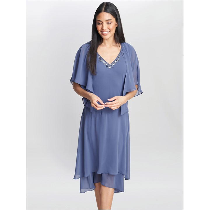 Gina Bacconi Cheryl Midi V Neck Dress And Jacket - Grey