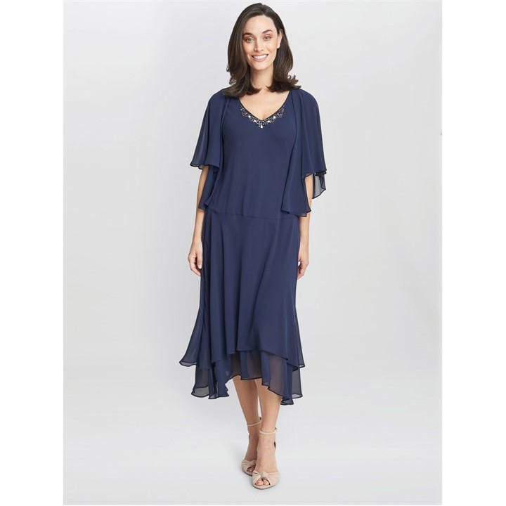 Gina Bacconi Cheryl Midi V Neck Dress And Jacket - Blue