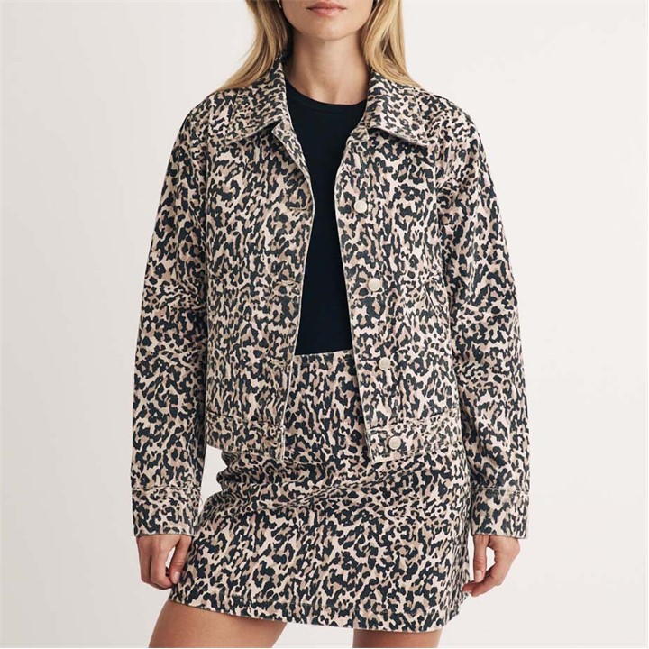 Nobody's Child Frankie Leopard Print Denim Jacket In Brown