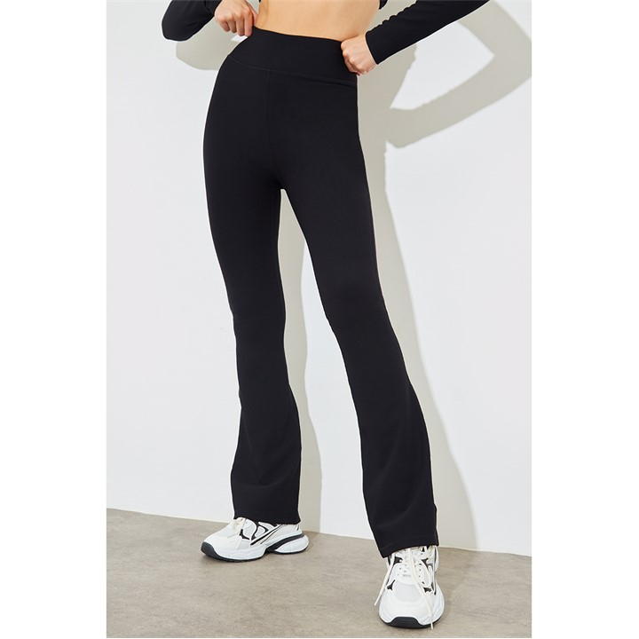 Black - In The Style - Tall Black High Waist Kick Flare Rib Trouser