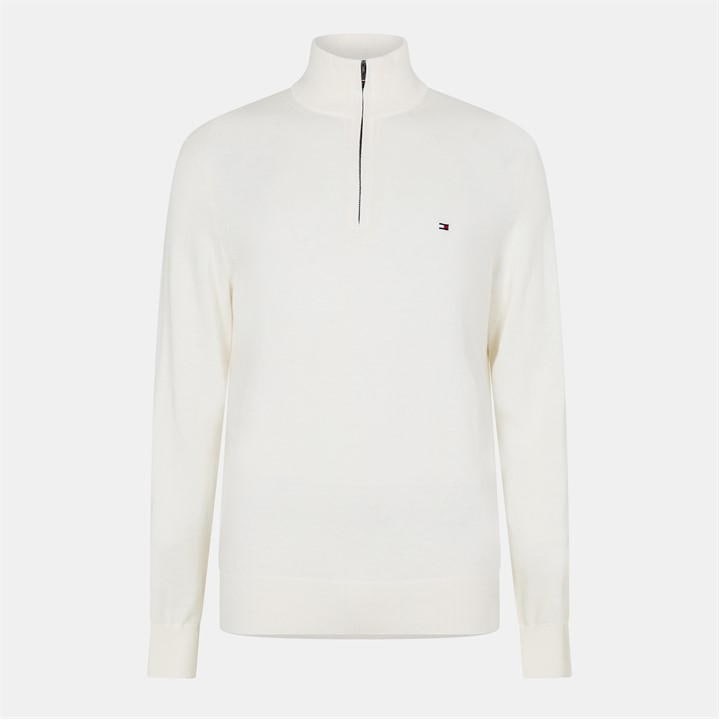 Tommy Hilfiger Mens White Pima Org Ctn Cashmere Zip Mock - Extra Large