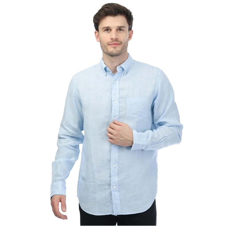 Gant Men's Blue Regular Fit Linen Shirt 2XL