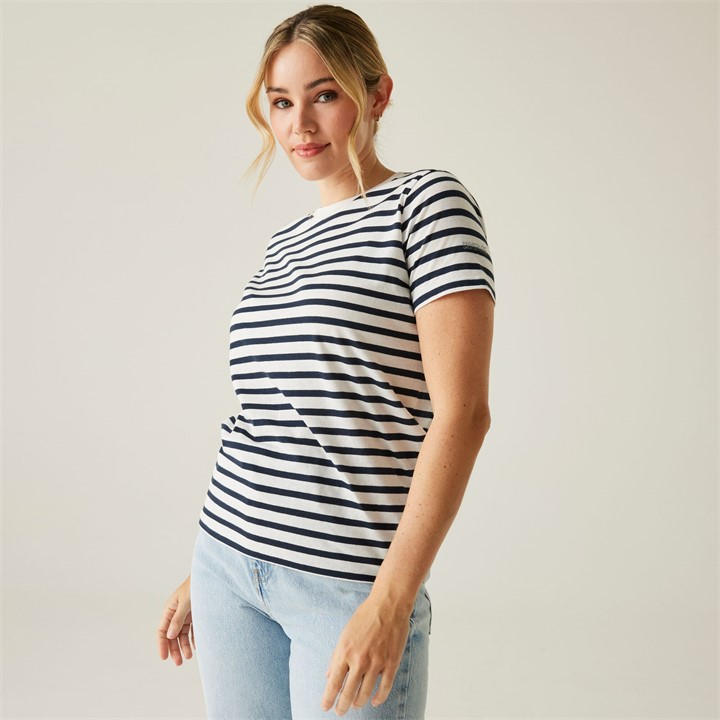 Regatta Women's White/Navy Stripe Bayletta Tee Size 12