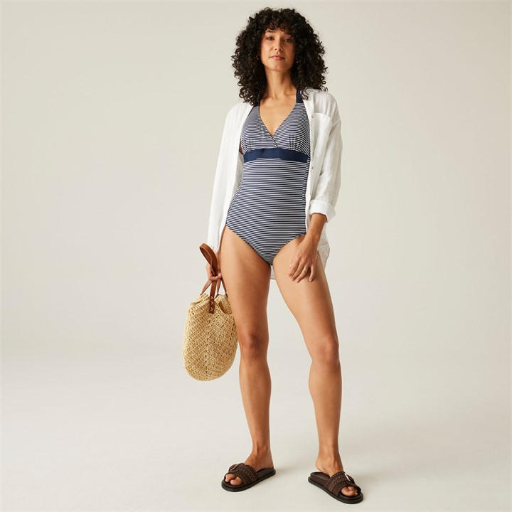 Regatta Flavia II Swim Costume - Navy/White Seersucker Stripe