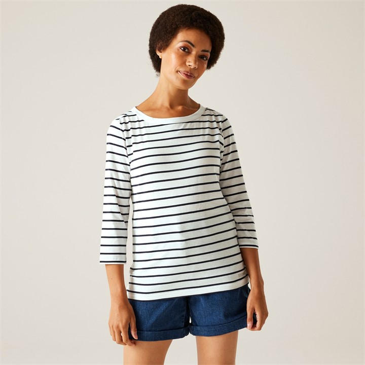 Regatta Women's White/Navy Stripe Bayletta Ii Tee Size 14