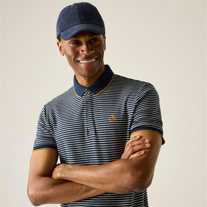 Regatta Men's Navy/Stone White Stripe Tiver Polo Shirt Small