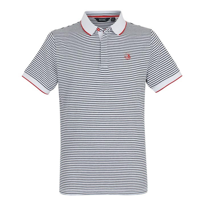 Regatta Men's White/Navy Stripe Tiver Polo Shirt Medium