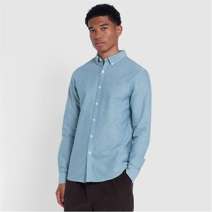 Farah Men's Green Brewer Slim-Fit Shirt Small