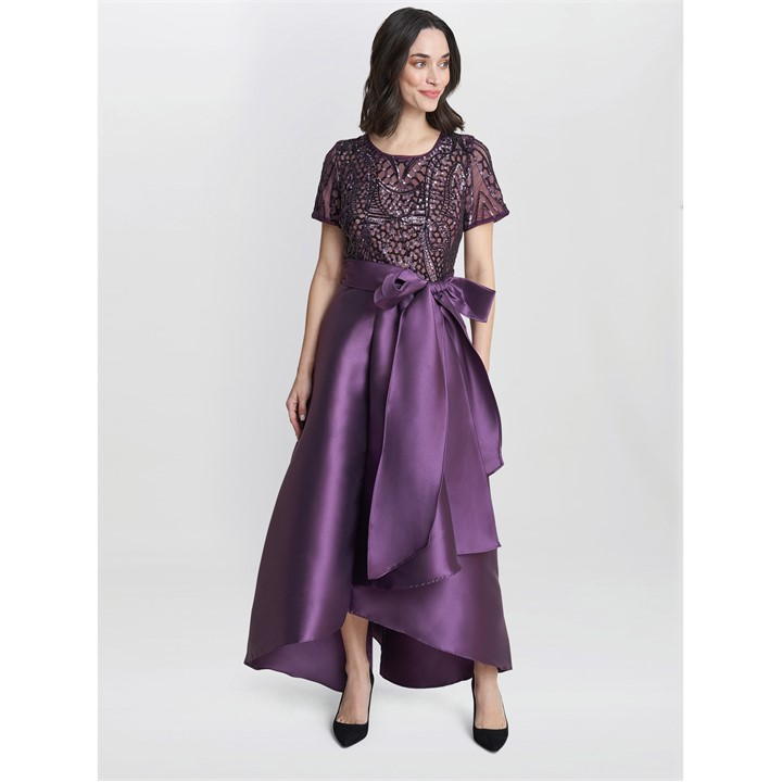Gina Bacconi Noemi Embroidered High Low Maxi Dress - Purple