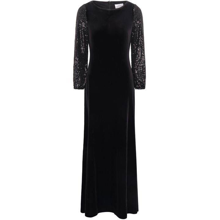 Gina Bacconi Pauline Velvet Maxi Sequin Sleeve Dress - Black