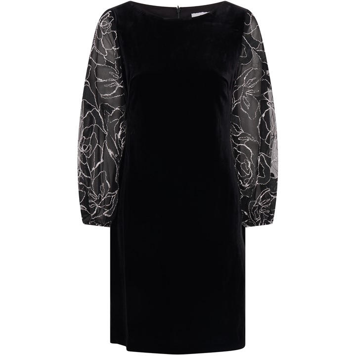 Gina Bacconi Sky Velvet Dress With Sheer Sleeves - Black