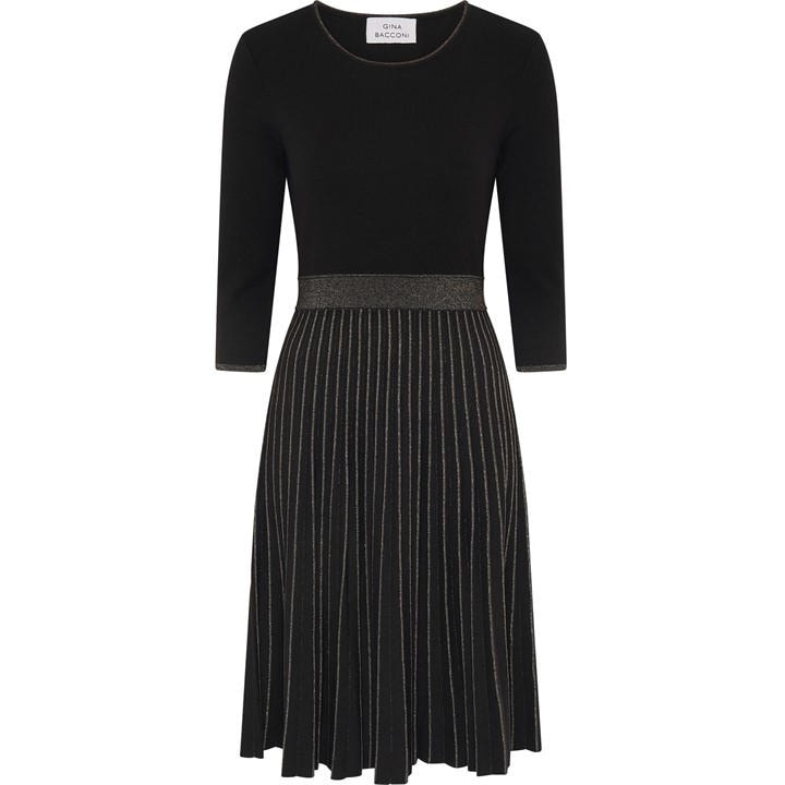 Gina Bacconi Apple Pleated Midi Dress - Black