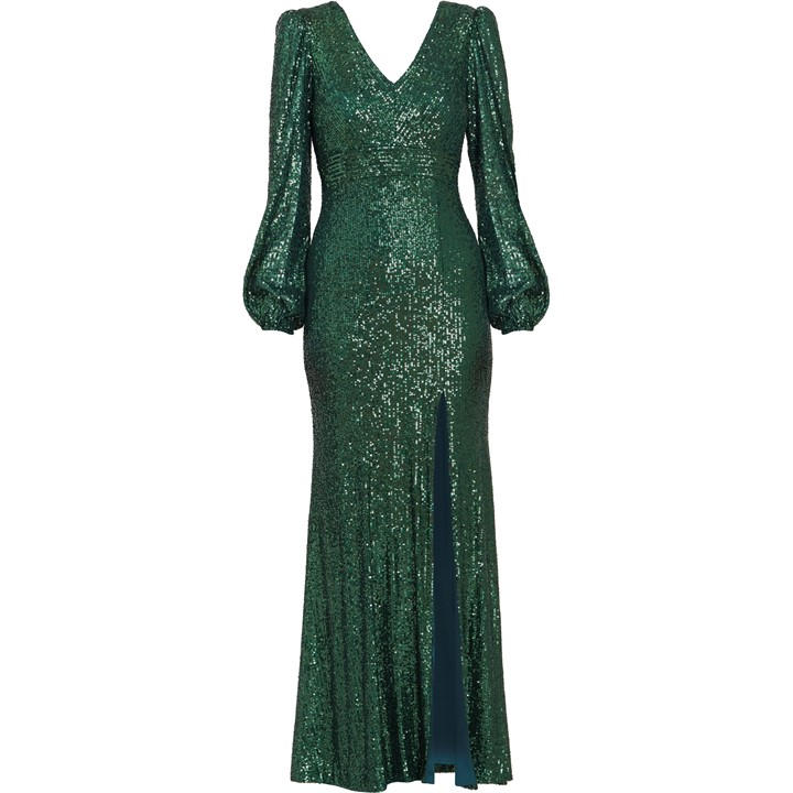 Gina Bacconi Alison Sequn V Neck Maxi Dress - Green