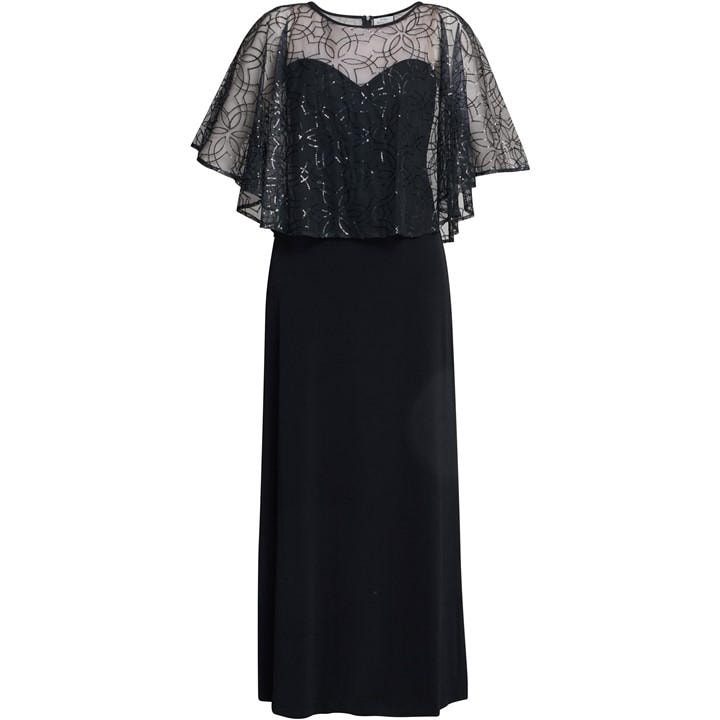 Gina Bacconi Anoushka Maxi Dress With Sheer Cape - Black
