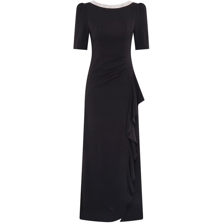 Gina Bacconi Paola Beaded Neck Maxi Dress - Black