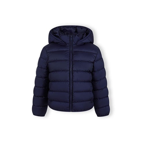 Minoti - Girls quilted jacket with zip detachable hood navy