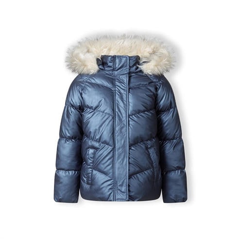 Minoti - Girls padded jacket faux fur lining navy