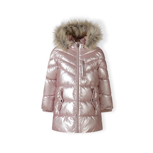 Minoti - Girls winter coat detachable faux fur pink