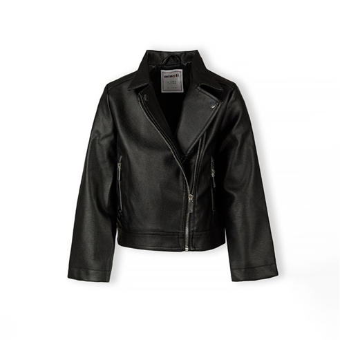 Minoti - Girls biker jacket with silver zip black
