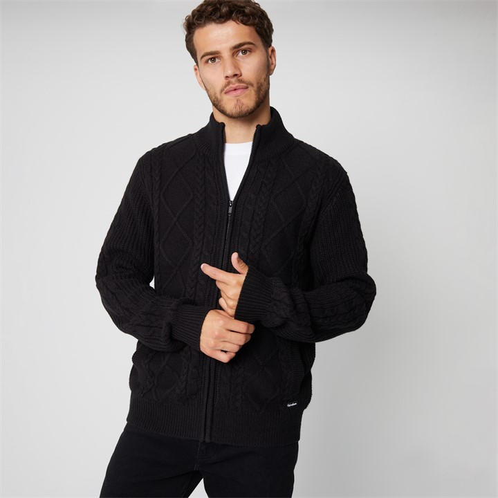 Threadbare Zip Through Cable Knit Cardigan Black FRASERS