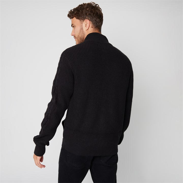 Threadbare Zip Through Cable Knit Cardigan Black FRASERS