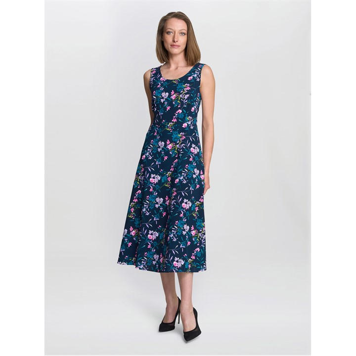 Gina Bacconi Women's Blue Flo Floral Jersey Dress Size 16