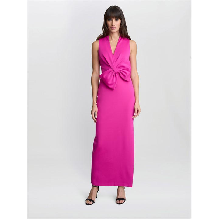 Gina Bacconi Women's Pink Sienna Maxi Dress With Bow Detail Size 12