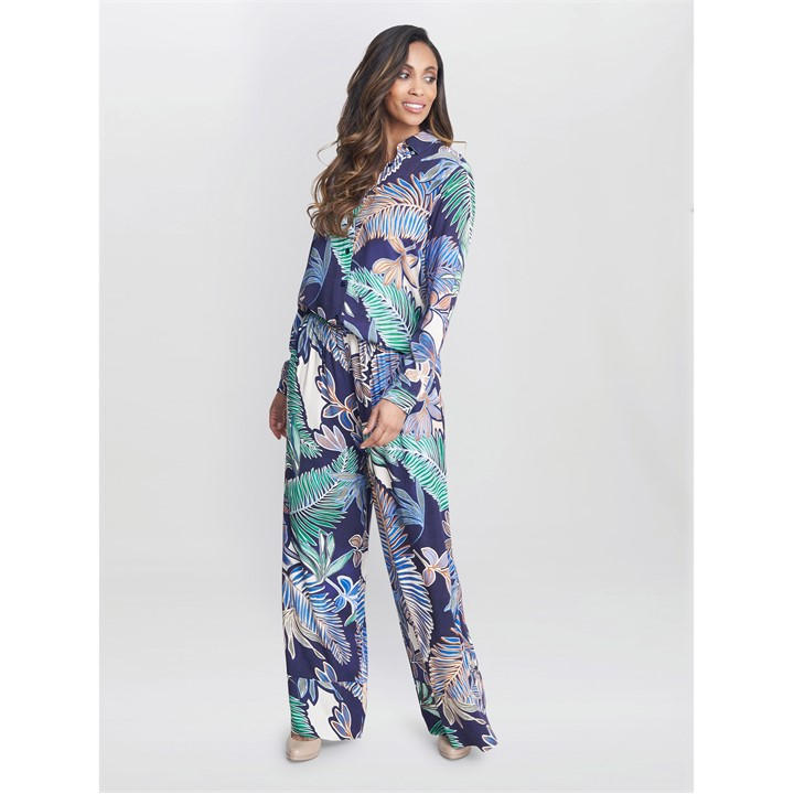 Gina Bacconi Aruna Wide Leg Pull On Trouser - Blue