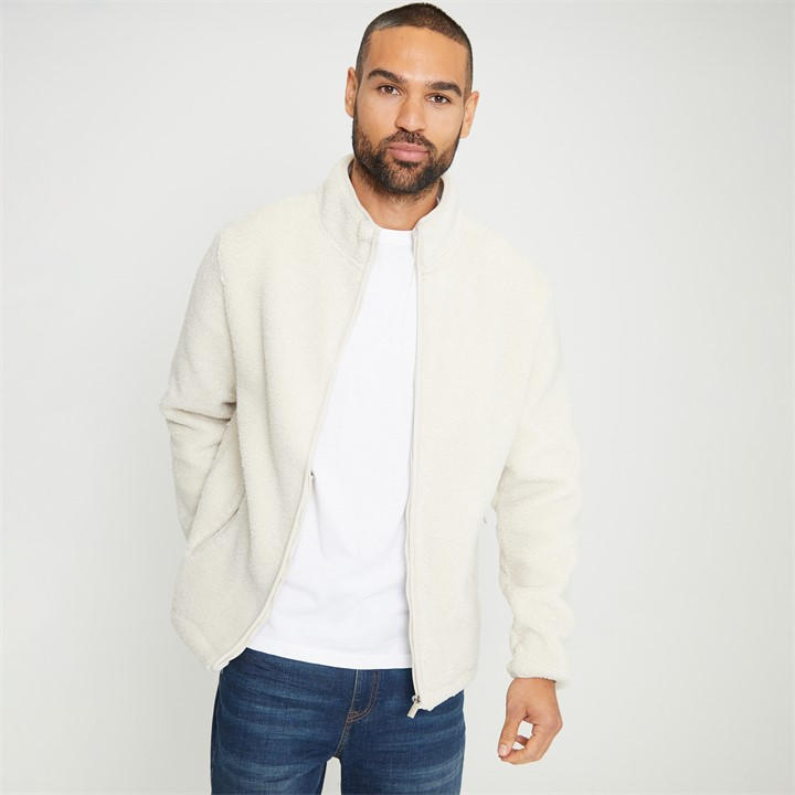 THREADBARE ZIP THROUGH FUNNEL NECK BORG FLEEC