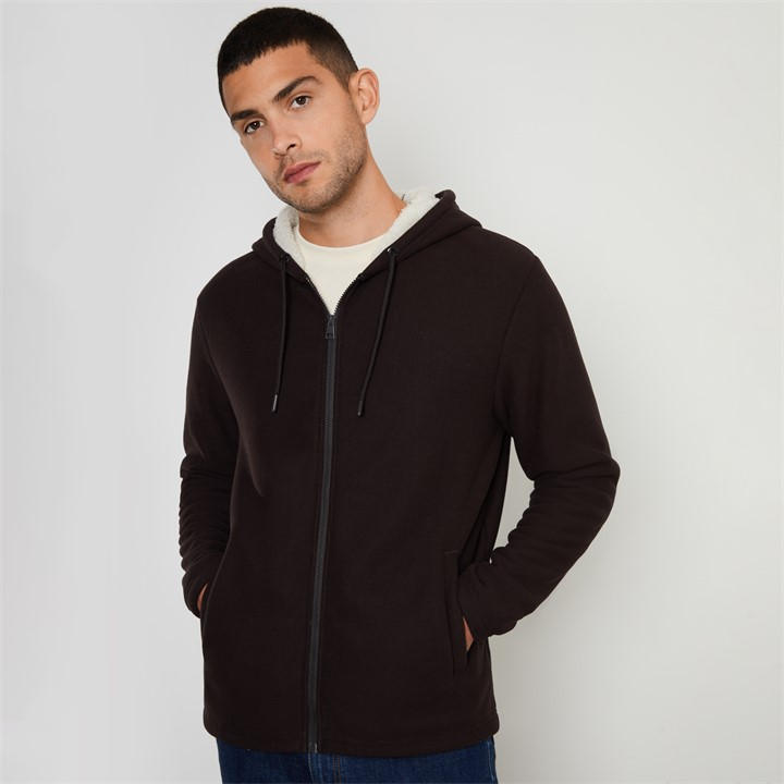 THREADBARE WAFFLE TEXTURE SHERPA LINED ZIP THROUGH HOODI