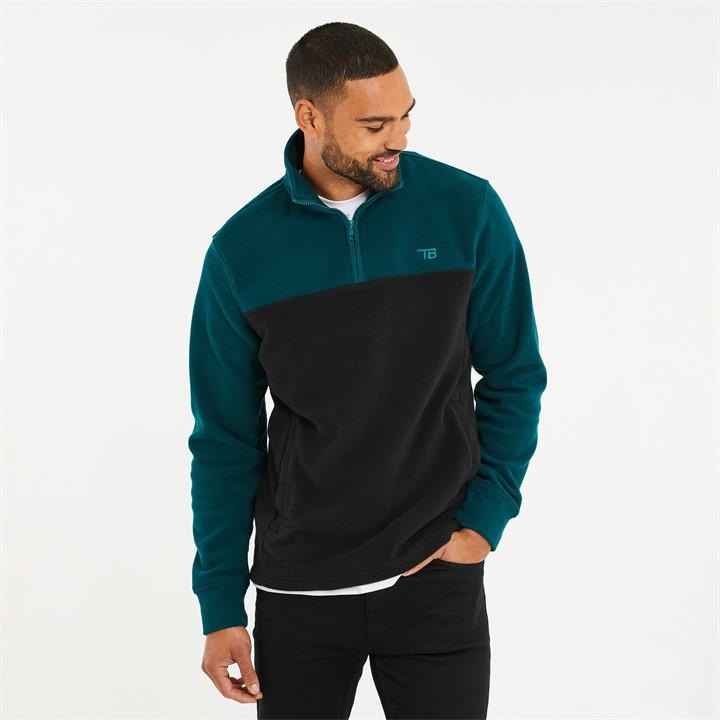 Threadbare Two Tone Quarter Zip Fleece Jump In Green