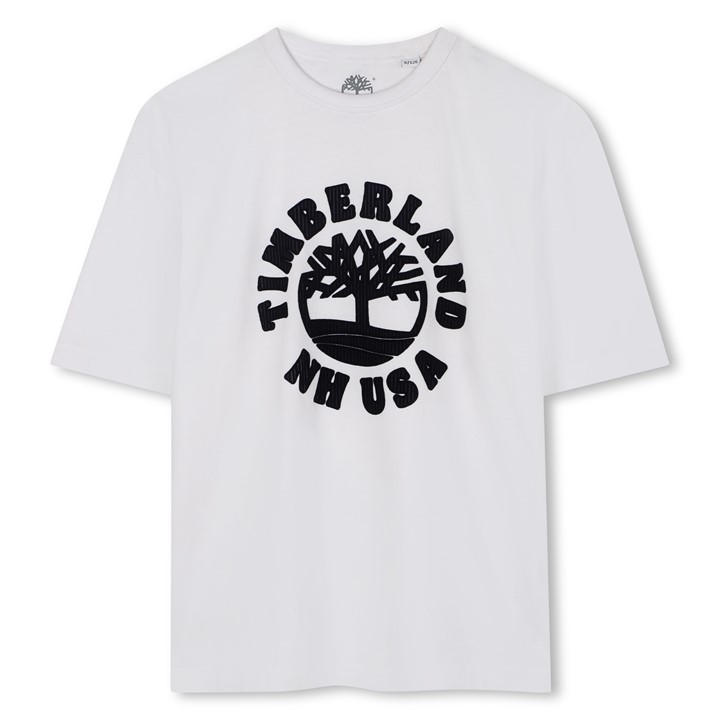 Timberland Boys White Timb Logo Tee In54