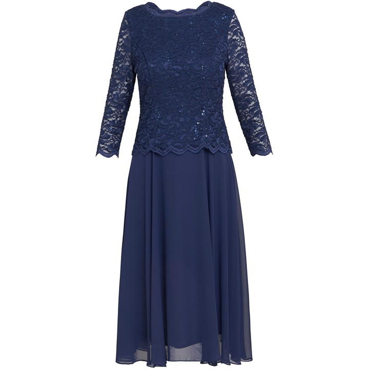 Gina Bacconi Rona Midi Dress with Chiffon Skirt - Blue