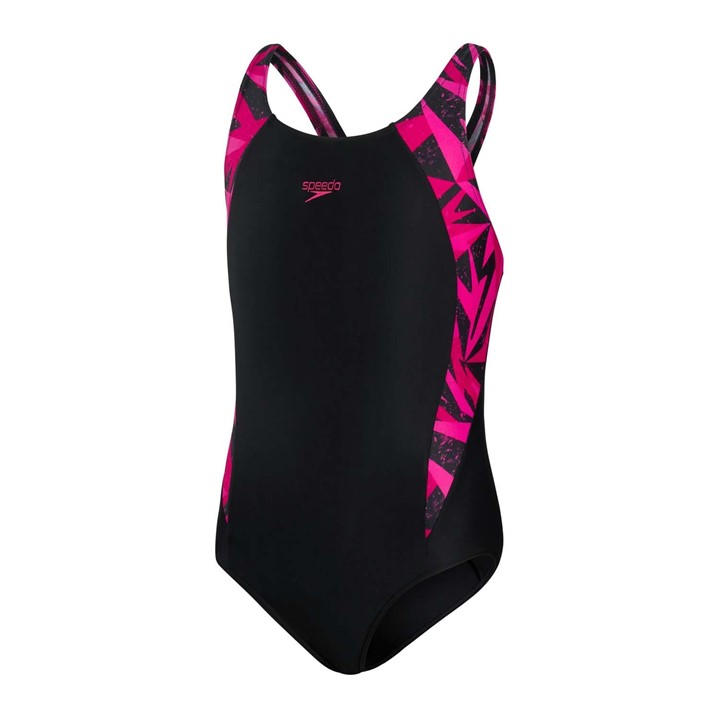Speedo Girls Black Pink Hyperboom Splice Muscleback Swimsuit