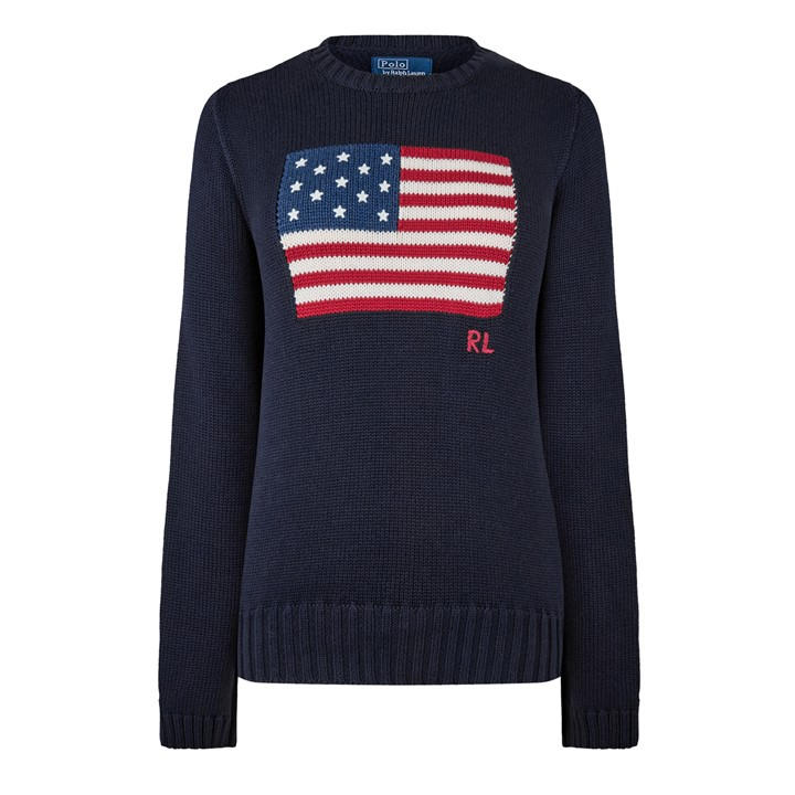 Polo Ralph Lauren Women's Blue Iconic Flag Sweater Size 12