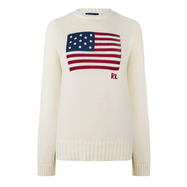 Polo Ralph Lauren Women's Cream Iconic Flag Sweater Size 10